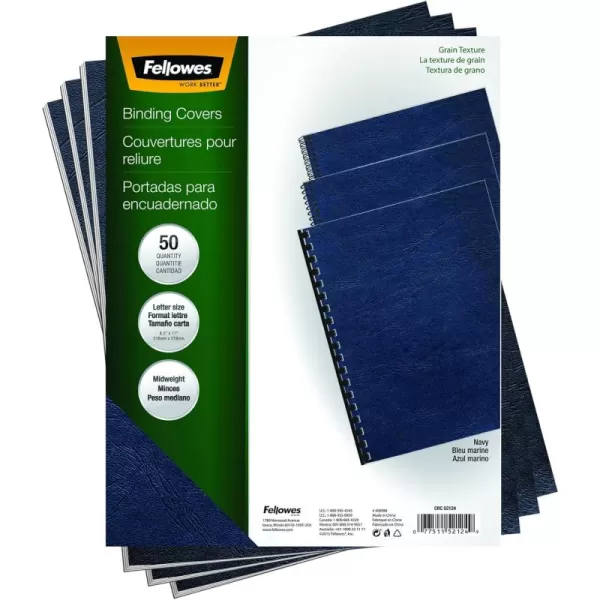 Fellowes Letter Size Binding Covers Expressions Grain 50Pack Navy 52124