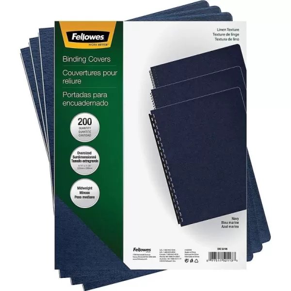 Fellowes Linen Presentation Covers 1114 Inch x 834 Inch Navy 200 per Pack 52113Navy