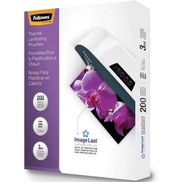 Fellowes Thermal Laminating Pouches ImageLast Jam Free Letter Size 3 Mil 200 Pack 5244101