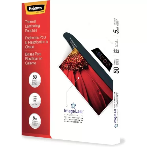 Fellowes Thermal Laminating Pouches ImageLast Jam Free Letter Size 5 Mil 50 Pack 5204002