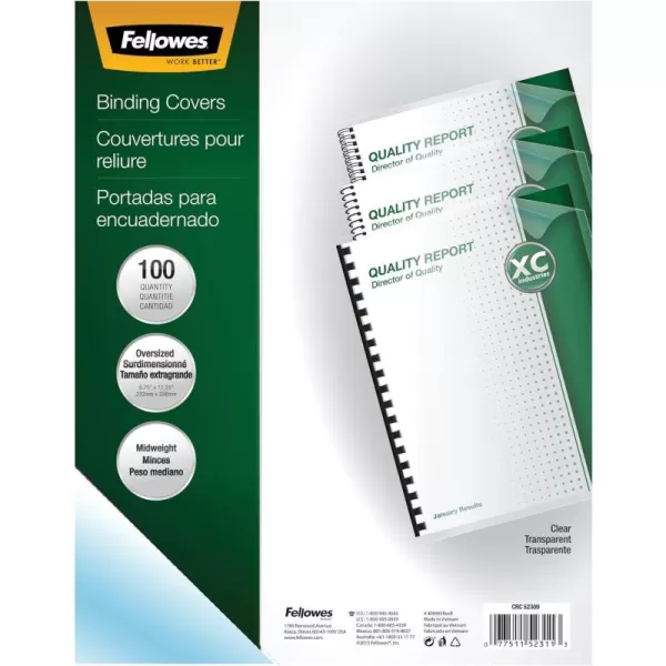 Fellowes Transparent PVC Binding Covers Oversize 100 Pack 52311