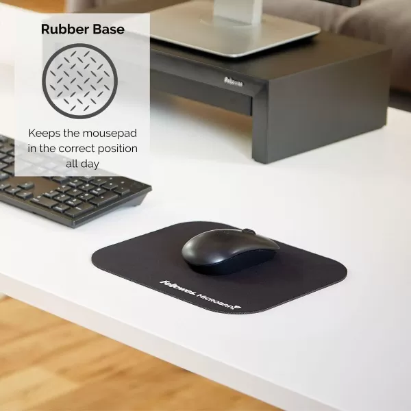 Fellowes Mouse Mat with NonSlip Rubber Base  Mouse Pad with Antibacterial Protection  Suitable for Both Optical and Laser Mice  199 x 232 x 2mm  BlackBlack