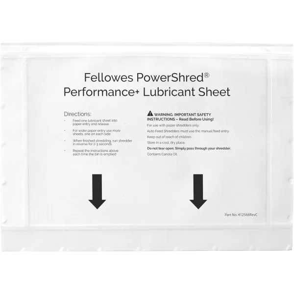 Fellowes Powershred Performance Paper Shredder Lubricant Sheets with Paper Shredder Oil Lubricant for CrossCut and MicroCut Paper Shredders 6 x 850 x 0031 Inch 10Pack