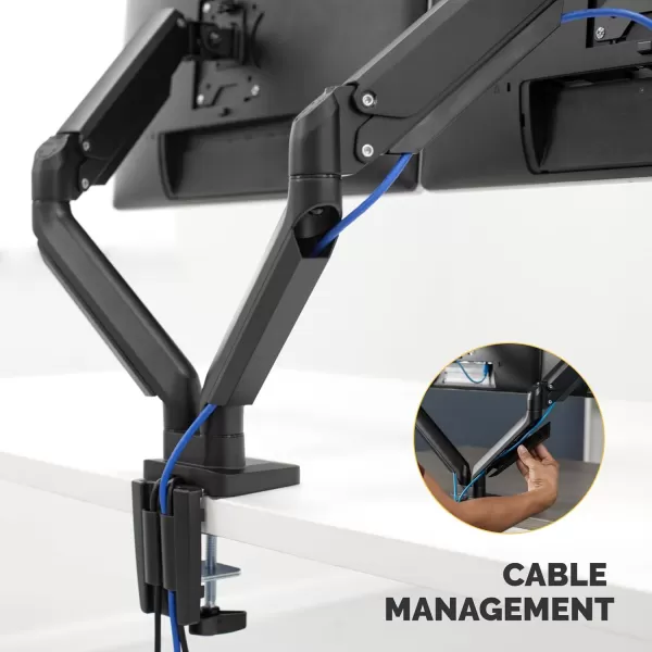 imageFellowes Platinum Series Dual Monitor Arm for 32Inch Monitors Full Motion 360 Rotation VESA Mount with Grommet or Clamp USB Ports Ergonomic Black 8042501