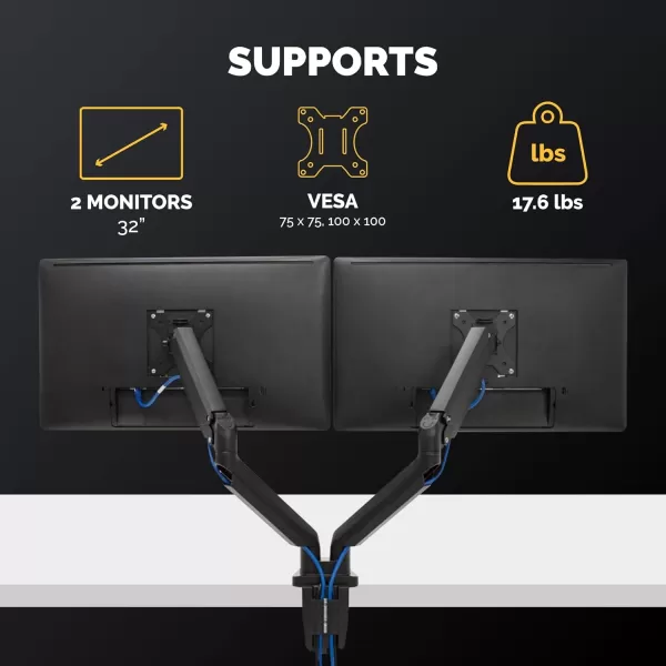 imageFellowes Platinum Series Dual Monitor Arm for 32Inch Monitors Full Motion 360 Rotation VESA Mount with Grommet or Clamp USB Ports Ergonomic Black 8042501