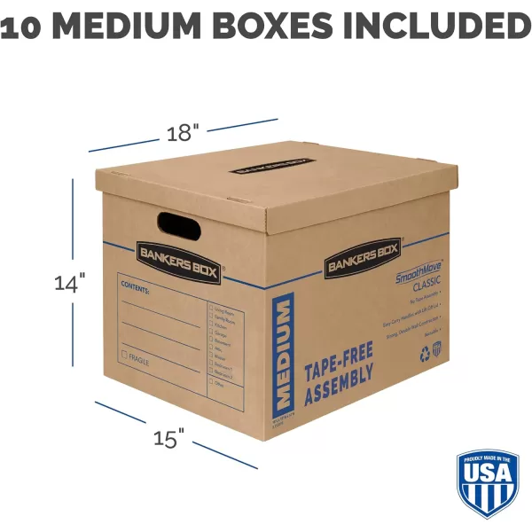 imageBankers Box Medium Classic Moving Box 8 Pack Reinforced Handles TapeFree Assembly Box with Lid 19in x 145in x 155in 77172018Pk
