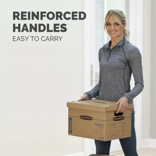 imageBankers Box Medium Classic Moving Box 8 Pack Reinforced Handles TapeFree Assembly Box with Lid 19in x 145in x 155in 77172018Pk