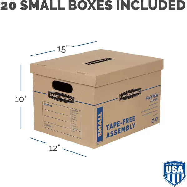 imageBankers Box Small Classic Moving Box 20 Pack Reinforced Handles TapeFree Assembly Box with Lid 15in x 12in x 10in 771421020 Pack