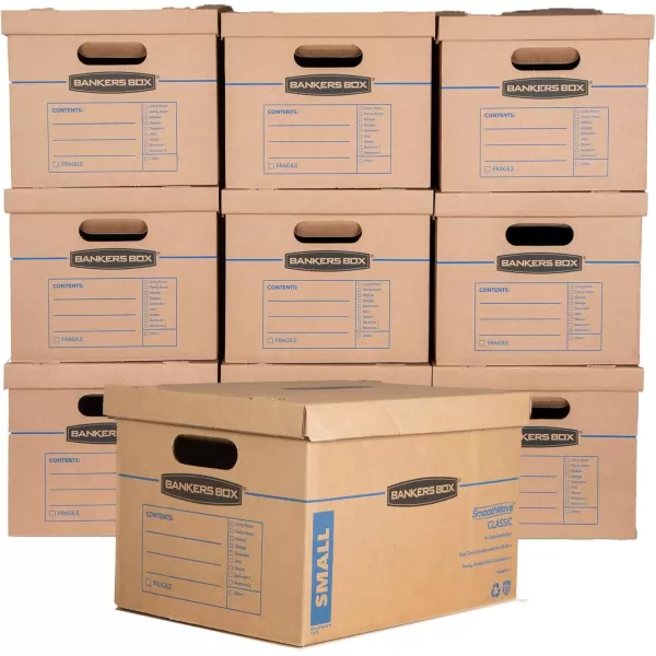 imageBankers Box Small Classic Moving Box 20 Pack Reinforced Handles TapeFree Assembly Box with Lid 15in x 12in x 10in 7714210Small  10 Count Pack of 1