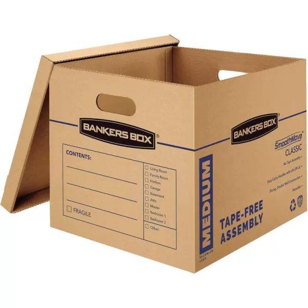 imageBankers Box Medium Classic Moving Box 8 Pack Reinforced Handles TapeFree Assembly Box with Lid 19in x 145in x 155in 771720110Pk