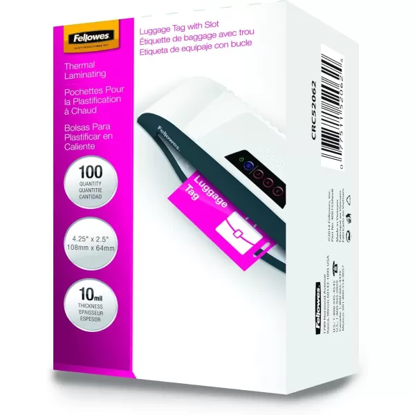 imageFellowes Hot Laminating Pouches 10 Mil Luggage Tag 100 per Pack 52062100 Pack