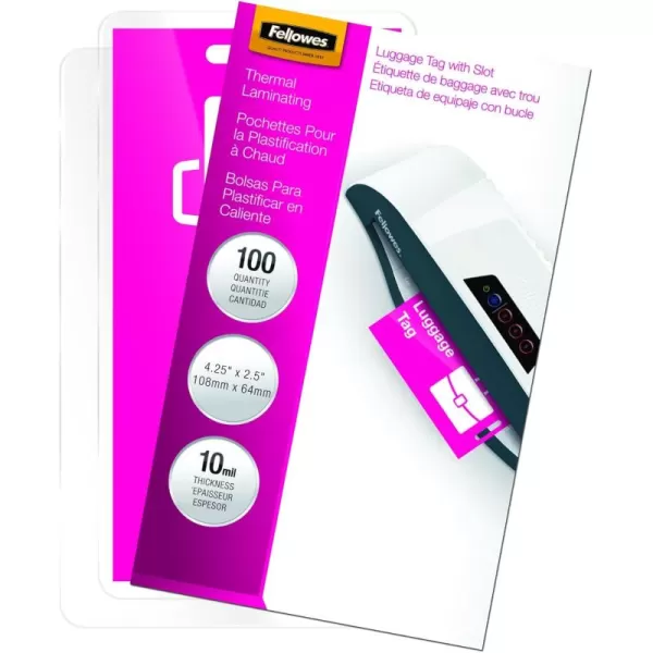 imageFellowes Hot Laminating Pouches 10 Mil Luggage Tag 100 per Pack 52062100 Pack