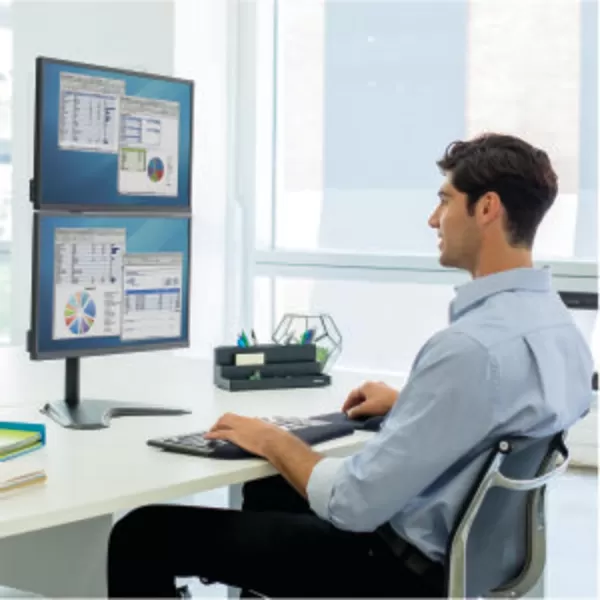 imageFellowes 8043701 Professional Series Free Standing Computer Monitor Stand for 2 Monitors with Horizontal Monitor Arms 27 Inch Monitor CapacityDouble Stacking Arm