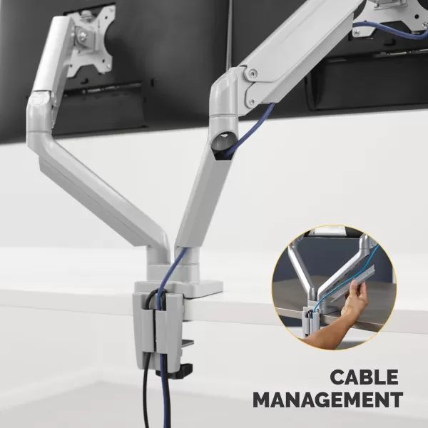 imageFellowes Platinum Series Dual Monitor Arm for 32Inch Monitors Full Motion 360 Rotation VESA Mount with Grommet or Clamp USB Ports Ergonomic Silver 8056501