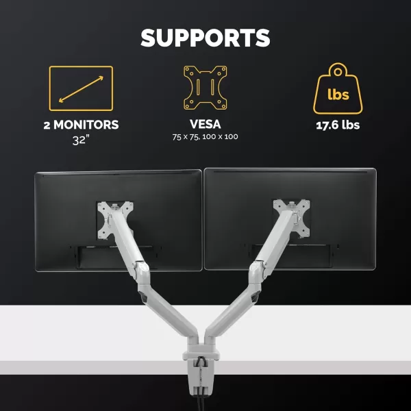 imageFellowes Platinum Series Dual Monitor Arm for 32Inch Monitors Full Motion 360 Rotation VESA Mount with Grommet or Clamp USB Ports Ergonomic Silver 8056501