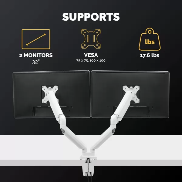 imageFellowes Platinum Series Dual Monitor Arm for 32Inch Monitors Full Motion 360 Rotation VESA Mount with Grommet or Clamp USB Ports Ergonomic White 8056301