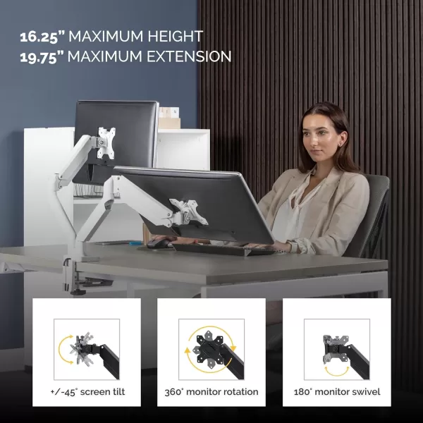 imageFellowes Platinum Series Dual Monitor Arm for 32Inch Monitors Full Motion 360 Rotation VESA Mount with Grommet or Clamp USB Ports Ergonomic White 8056301