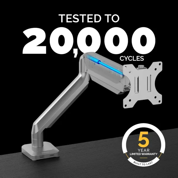 imageFellowes Platinum Series Single Monitor Arm for 32Inch Monitors Full Motion 360 Rotation VESA Mount with Grommet or Clamp USB Ports Ergonomic Silver 8056401