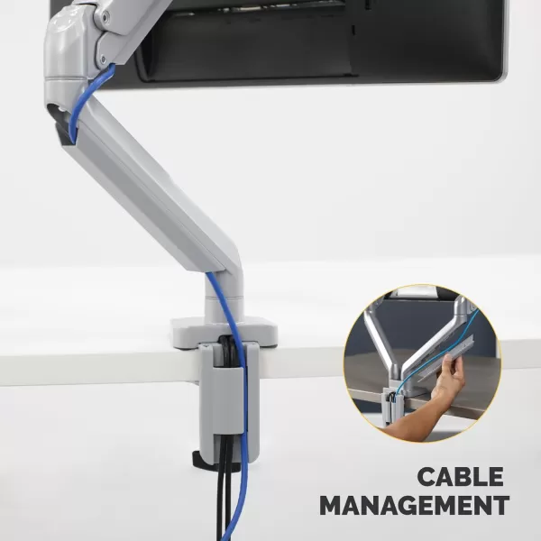 imageFellowes Platinum Series Single Monitor Arm for 32Inch Monitors Full Motion 360 Rotation VESA Mount with Grommet or Clamp USB Ports Ergonomic Silver 8056401