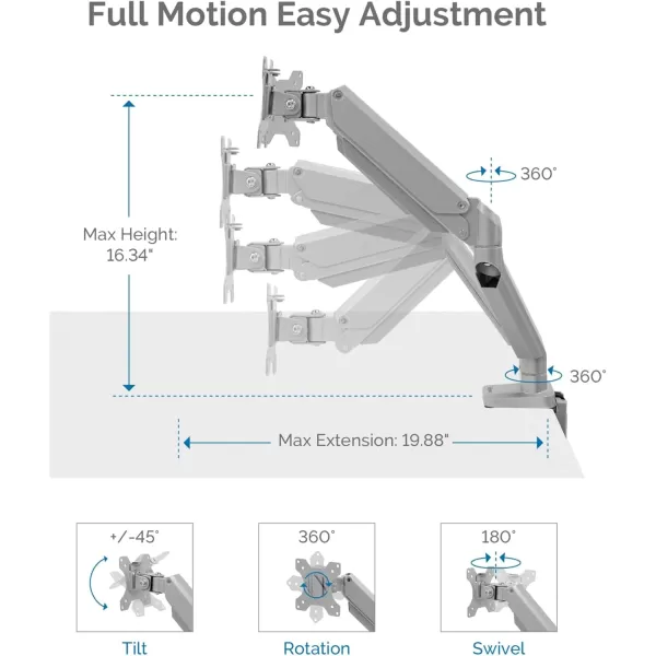 imageFellowes Platinum Series Single Monitor Arm for 32Inch Monitors Full Motion 360 Rotation VESA Mount with Grommet or Clamp USB Ports Ergonomic Silver 8056401