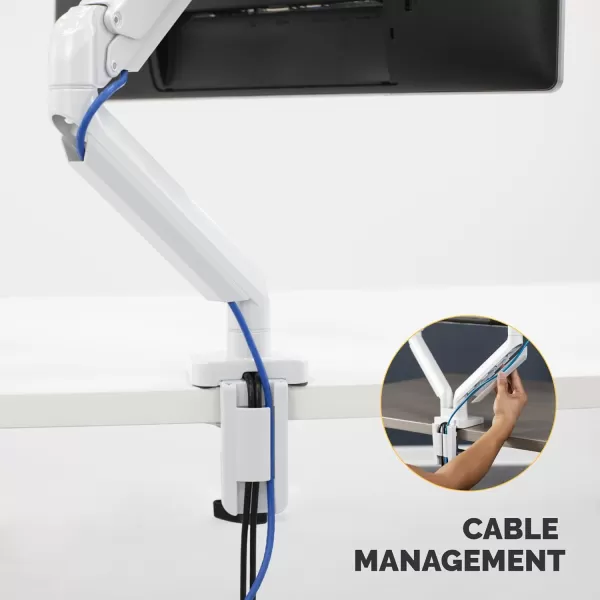 imageFellowes Platinum Series Single Monitor Arm for 32Inch Monitors Full Motion 360 Rotation VESA Mount with Grommet or Clamp USB Ports Ergonomic White 8056201