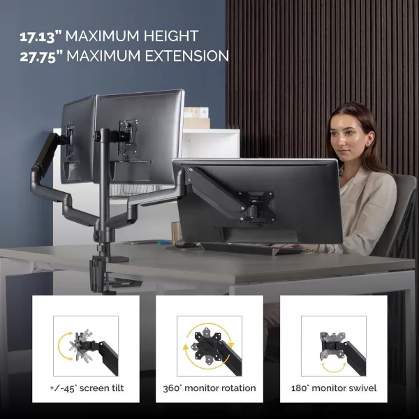 imageFellowes Platinum Series Triple Monitor Arm for 27Inch Monitors Full Motion 360 Rotation VESA Mount with Grommet or Clamp USB Ports Ergonomic Black 8042601