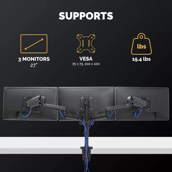 imageFellowes Platinum Series Triple Monitor Arm for 27Inch Monitors Full Motion 360 Rotation VESA Mount with Grommet or Clamp USB Ports Ergonomic Black 8042601