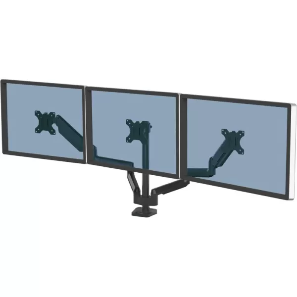 imageFellowes Platinum Series Triple Monitor Arm for 27Inch Monitors Full Motion 360 Rotation VESA Mount with Grommet or Clamp USB Ports Ergonomic Black 8042601