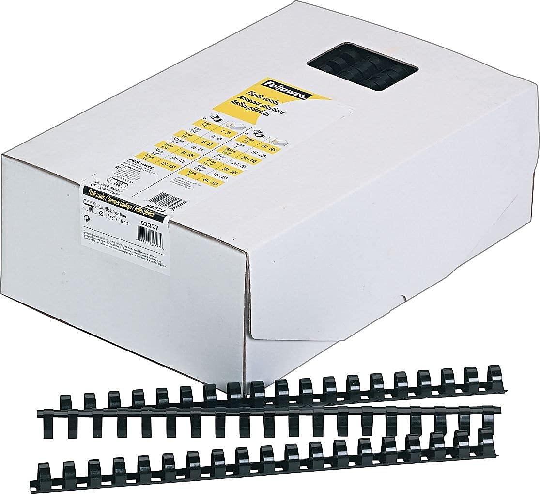 imageFellowes Plastic Binding Combs  Round Back 516 Inches 40 sheets Black 100 Pack 5250758 120 Sheet Capacity