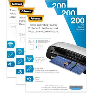 imageFellowes Thermal Laminating Sheets Letter Size 9 x 115 3 Mil Glossy Clear PhotoSafe Pouches 600 Total 3 Pack of 200 Compatible with All Thermal Laminators 5743401