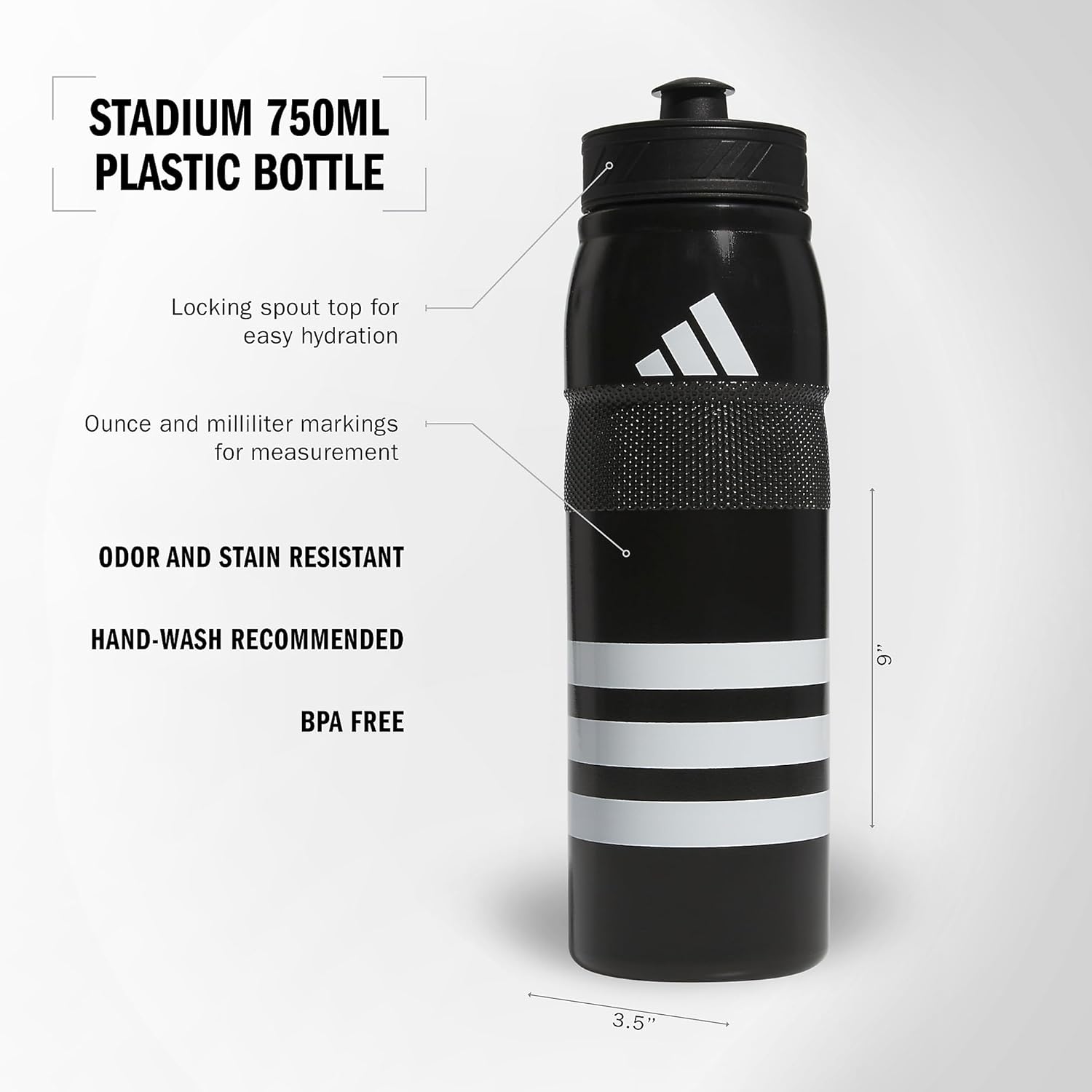 adidas 750 ML 28 oz Stadium Refillable Plastic Sport Water Bottle BlackWhiteBlack One SizeBlackWhiteBlack
