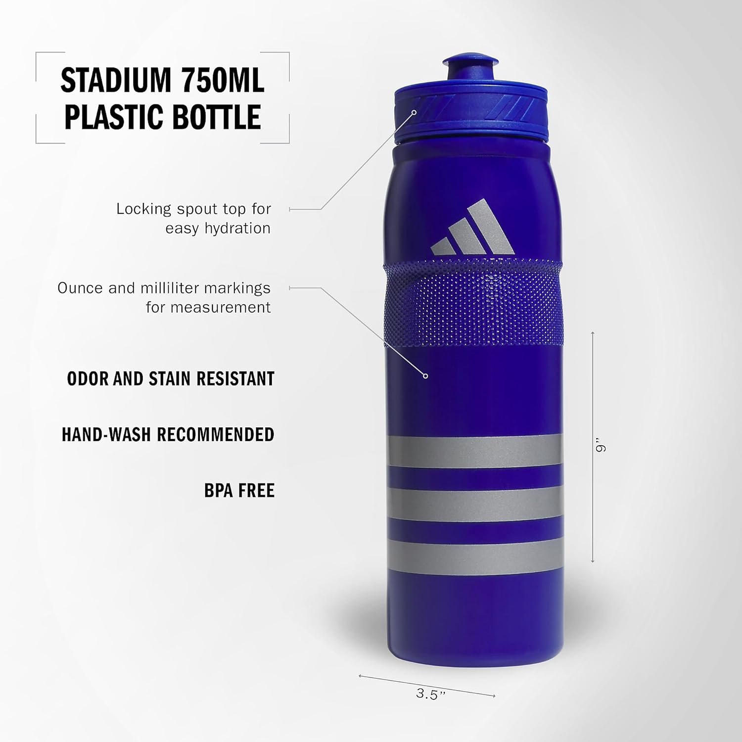 adidas 750 ML 28 oz Stadium Refillable Plastic Sport Water Bottle BlackWhiteBlack One SizeBold BlueGreyBold Blue