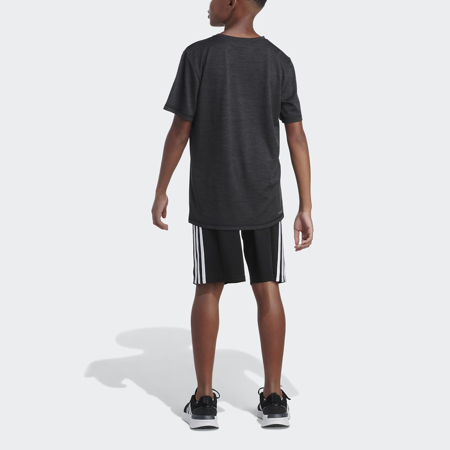 adidas Boys Short Sleeve Aeroready Feel Free Bos TeeBlack Heather With Blue