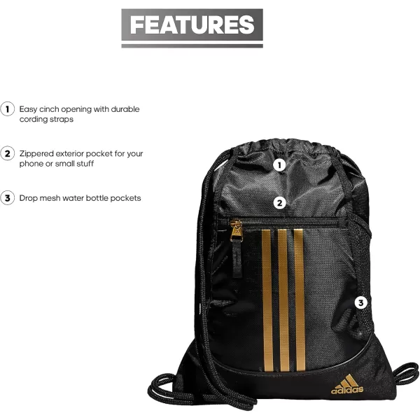 adidas Alliance Sackpack 12L Lightweight Athletic Small Drawstring Team Sports Workout Bag Semi Lucid BlueSilver MetallicBlue Spark One SizeBlackGold Metallic