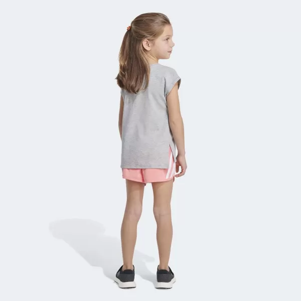 adidas girls Graphic Tee ampamp Gym Shorts Tshirt SetGrey With Coral