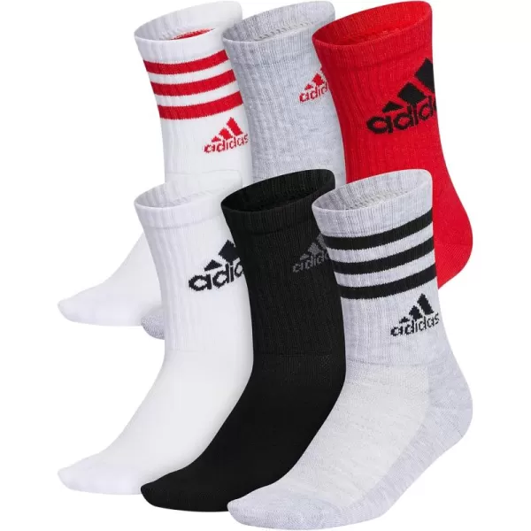 adidas Boys Cushioned Mixed Crew 6Pack Little KidBig KidAdultBetter ScarletCool Light HeatherBlack