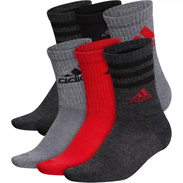 adidas Boys Cushioned Mixed Crew 6Pack Little KidBig KidAdultOnix GreyLight Onix GreyVivid Red