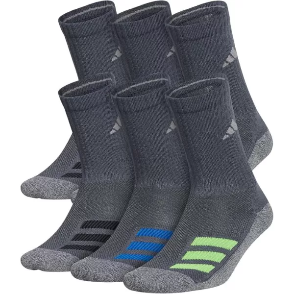 adidas Boys Cushioned Mixed Crew 6Pack Little KidBig KidAdultOnix GreySignal GreenTeam Royal Blue