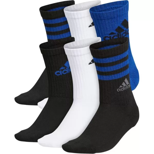 adidas Boys Cushioned Mixed Crew 6Pack Little KidBig KidAdultTeam Royal BlueWhiteBlack