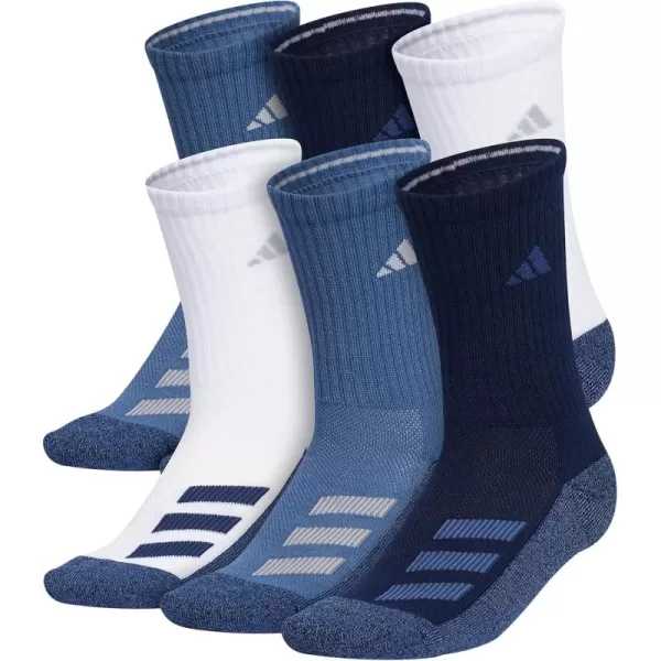 adidas Boys Cushioned Mixed Crew 6Pack Little KidBig KidAdultWhiteCollegiate NavyWonder Steel Blue