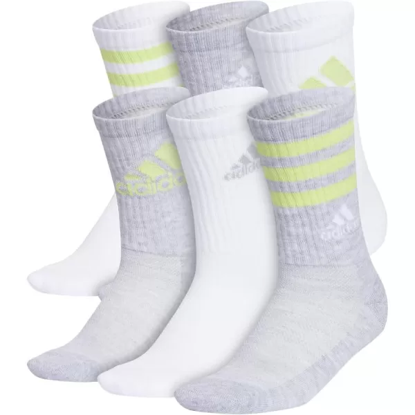 adidas Boys Cushioned Mixed Crew 6Pack Little KidBig KidAdultWhiteCool Light HeatherPulse Lime Green
