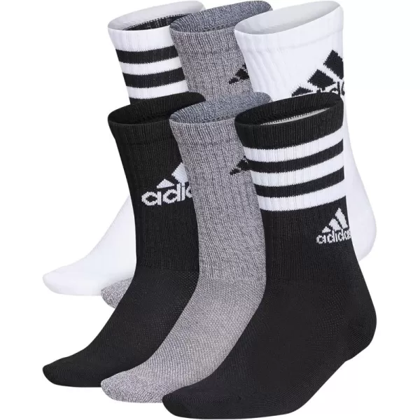 adidas Boys Cushioned Mixed Crew 6Pack Little KidBig KidAdultWhiteOnix GreyBlack