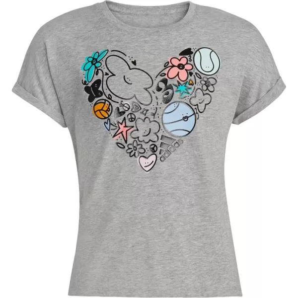 adidas Girls Short Sleeve Dolman Waist Heather TeeGrey With Black