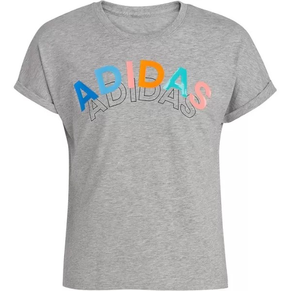 adidas Girls Short Sleeve Dolman Waist Heather TeeGrey With Multi