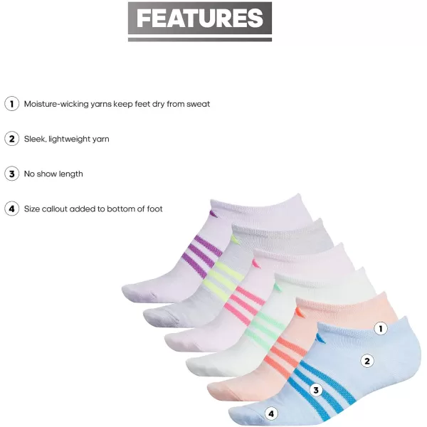 adidas KidsGirls Superlite No Show Socks 6PairGlow BlueGlow PinkAero Green