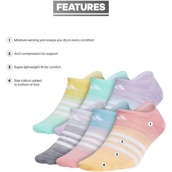 adidas KidsGirls Superlite No Show Socks 6PairHazy RoseHazy BlueWhite