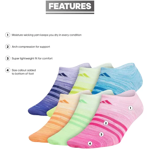 adidas KidsGirls Superlite No Show Socks 6PairShock PinkUnity Ink BlueHires Coral