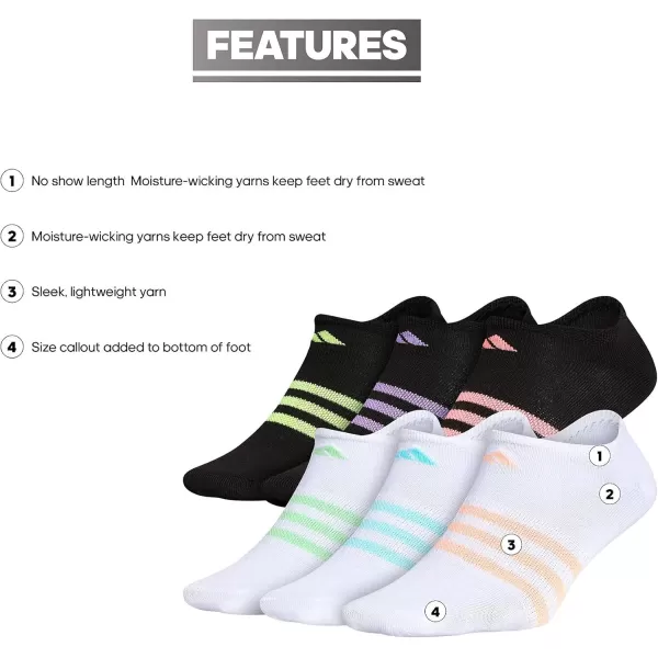 adidas KidsGirls Superlite No Show Socks 6PairWhiteHaze CoralClear Aqua Blue