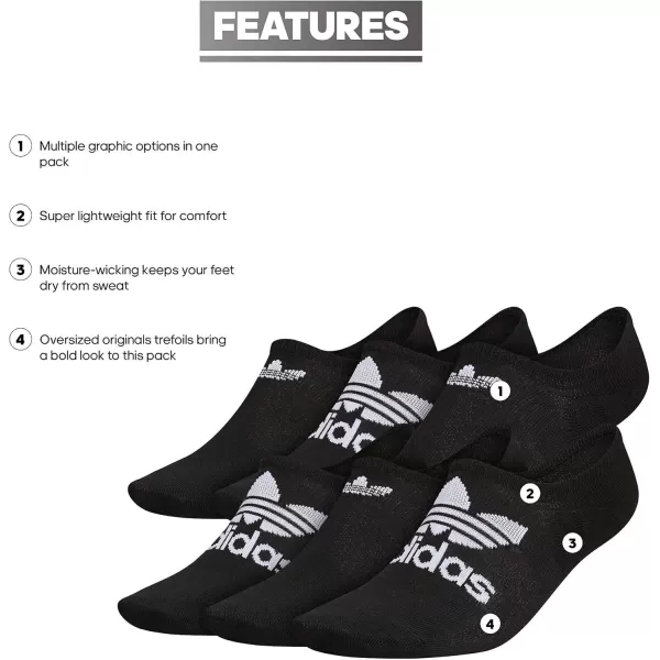 imageadidas Originals Mens Classic Trefoil Superlite Super No Show Socks 6PairBlackWhite