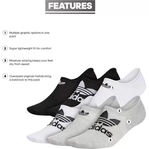 imageadidas Originals Mens Classic Trefoil Superlite Super No Show Socks 6PairHeather GreyWhiteBlack